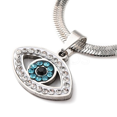304 Stainless Steel Rhinestone Snake Chain Evil Eye Pendant Necklaces NJEW-K273-02P-1