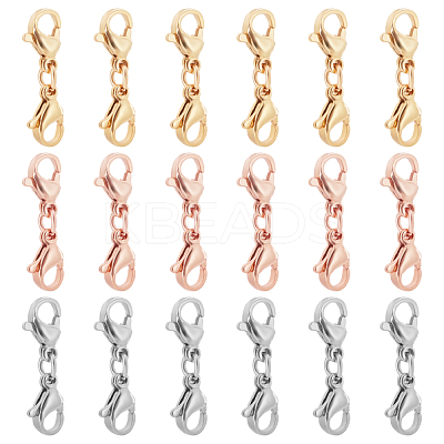 18Pcs 3 Colors 304 Stainless Steel Lobster Claw Clasps STAS-UN0030-94-1
