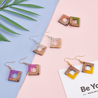 DIY 6 Pairs Rhombus Resin & Walnut Wood Earring Makings DIY-FH0001-94-1