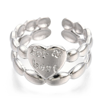 Non-Tarnish 304 Stainless Steel Heart Cuff Rings RJEW-N038-117P-1