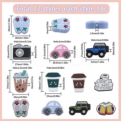 12Pcs 12 Style Food Grade Eco-Friendly Silicone Focal Beads SIL-SC0001-36-1