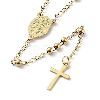 202 Stainless Steel Rosary Bead Necklaces NJEW-D060-01A-G-1