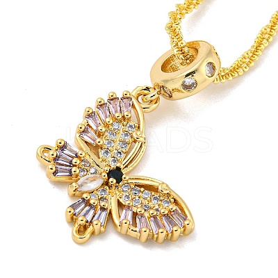 Rack Plating Brass Pave Colorful Cubic Zirconia Butterfly Pendant Necklaces NJEW-A031-04G-1