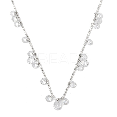 304 Stainless Steel Cubic Zirconia Teardrop & Flat Round Bib Ball Chain Necklaces for Women NJEW-F328-11P-01-1