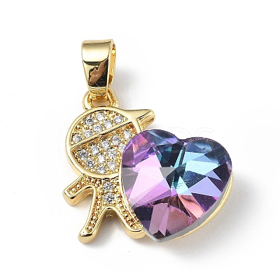 Real 18K Gold Plated Rack Plating Brass Micro Pave Clear Cubic Zirconia Pendants KK-C015-21G-05-1