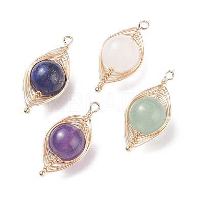 Natural Stone Copper Wire Wrapped Connector Charms PALLOY-JF01377-02-1