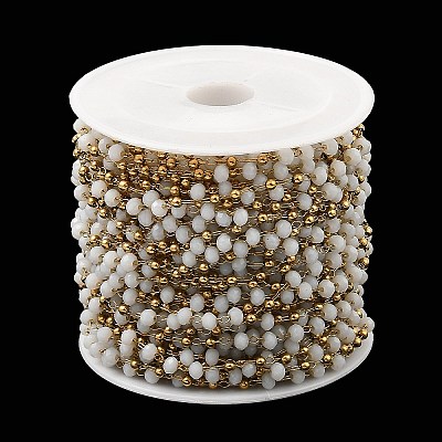 Rondelle Glass Beaded Link Chains CHS-G028-07G-01-1