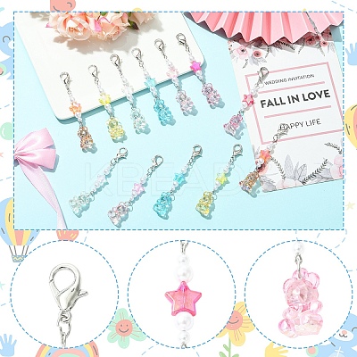 12Pcs 6 Colors Bear Acrylic & ABS Plastic Imitation Pearl Pendant Decorations HJEW-YW00128-1