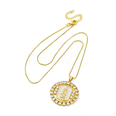 Brass Clear Cubic Zirconia Flat Round with Virgin Mary Pendant Necklaces NJEW-C071-07B-G-1