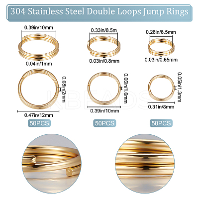 150Pcs 3 Styles 304 Stainless Steel Split Rings STAS-BBC0002-88-1