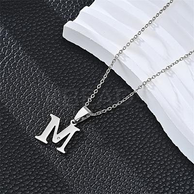 201 Stainless Steel Crystal Rhinestone Initial Pendant Necklaces FS-WG28760-07-1