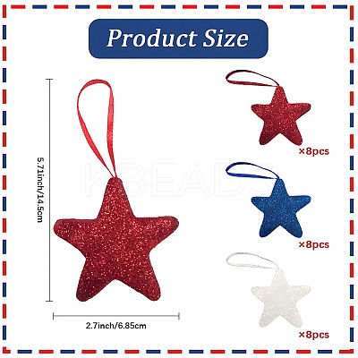 24Pcs 3 Colors Independence Day Foam Star Pendant Decorations AJEW-CN0004-58-1