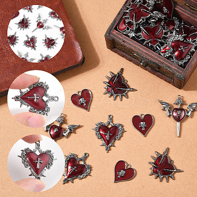 24Pcs 4 Styles Alloy Enamel Gothic Style Pendants PALLOY-SC0004-45A-1