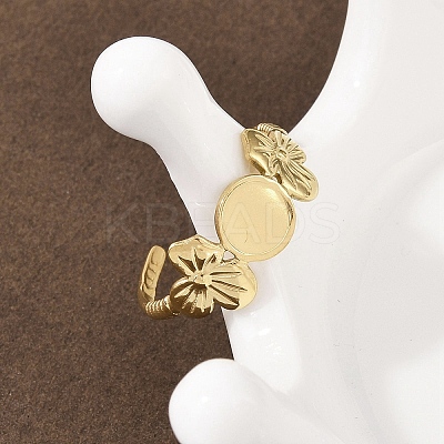 Flower 304 Stainless Steel Cuff Ring Components RJEW-D332-10G-1