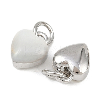 Brass Pave Natural White Shell Heart Charms with Jump Rings KK-F908-07P-1
