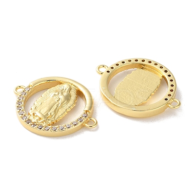 Rack Plating Brass Cubic Zirconia Virgin Mary Connector Charm KK-C084-01D-G-1