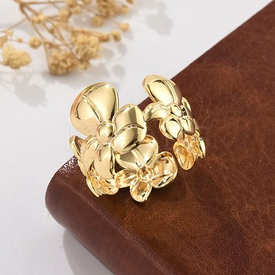 Flower Brass Cuff Rings for Women RJEW-B119-14G-01-1