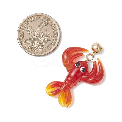Handmade Lampwork Red Shrimp European Dangle Charms PALLOY-JF04983-1