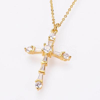 Brass Micro Pave Cubic Zirconia Pendant Necklaces NJEW-E111-17G-1