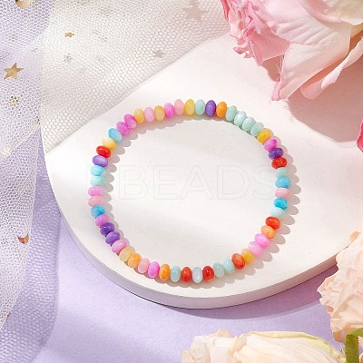 Rondelle Dyed Natural Freshwater Shell Beaded Stretch Bracelets for Women BJEW-JB10928-1