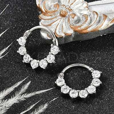 Flat Round 316 Surgical Stainless Steel Clear Cubic Zirconia Hoop Earrings EJEW-G416-21P-1