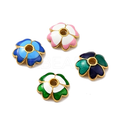4-Petal Alloy Enamel Bead Caps FIND-G029-06G-1