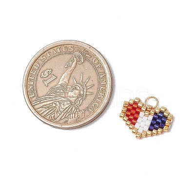 Handmade Glass Seed Beaded Heart Charms PALLOY-MZ00620-01-1