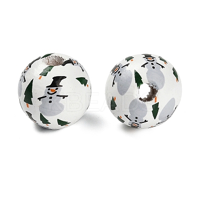 Christmas Printed Schima Wood European Beads WOOD-G024-02B-1