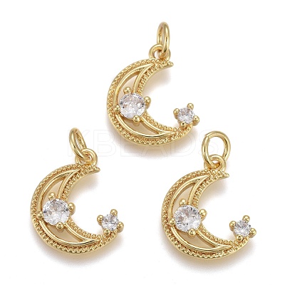Brass Micro Pave Clear Cubic Zirconia Charms KK-F821-38G-1