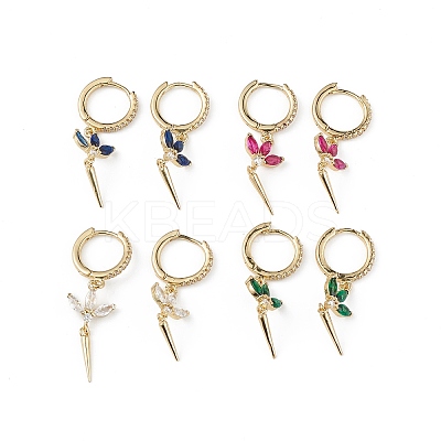Cubic Zirconia Flower Dangle Hoop Earrings EJEW-L234-091G-1