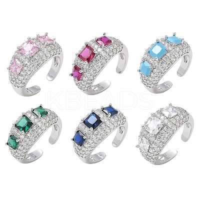 Brass Micro Pave Cubic Zirconia Cuff Open Rings for Women RJEW-L343-13P-1