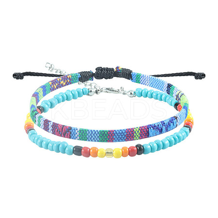 2Pcs 2 Styles Bohemian Fibre Woven Braided Bracelets Set SH5319-7-1