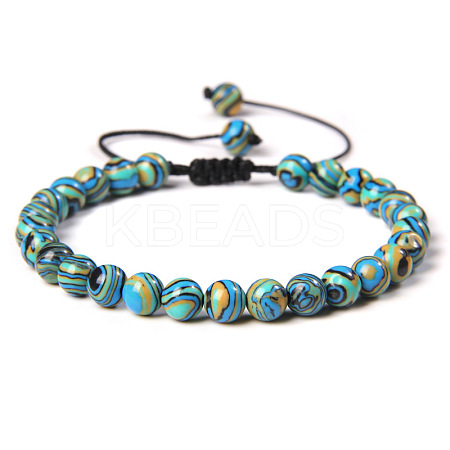 Synthetic Malachite Round Bead Adjustable Braided Bracelets UO3136-9-1