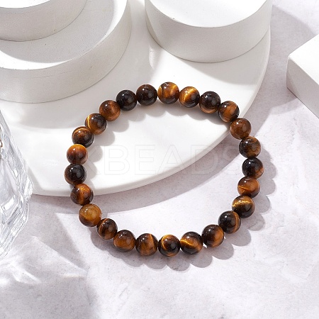 Natural Tiger Eye Round Beads Stretch Bracelets BJEW-JB11490-1