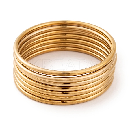 7Pcs PVD Vacuum Plating 304 Stainless Steel Bangles Set for Women BJEW-A011-09B-G-1