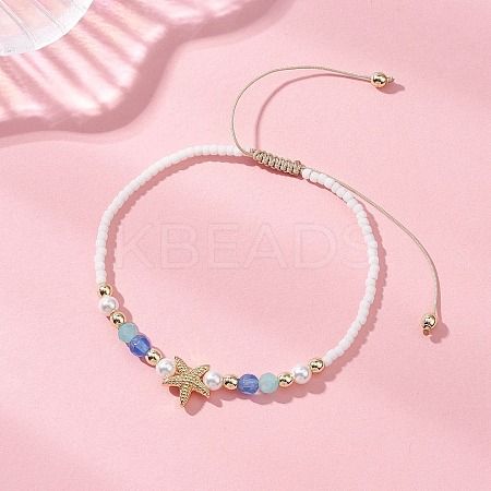 Starfish Natural Agate & Amazonite & Shell Pearl Beads Braided Bead Bracelets for Women BJEW-JB12765-01-1