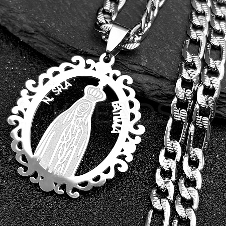 Ring with Virgin Mary 201 Stainless Steel Pendant Necklaces for Men Women LS-NJEW-K283-23P-1