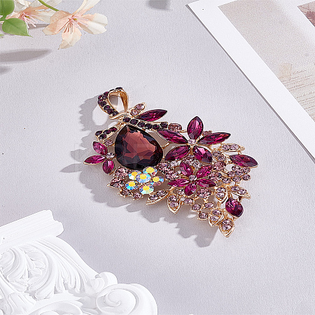 1Pc Flower Zinc Alloy Rhinestone Brooches JEWB-LP0004-22-1