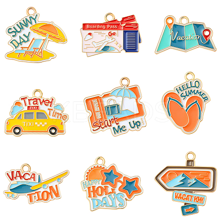 18Pcs 9 Styles Tourism Theme Alloy Enamel Pendants FIND-SC0019-21-1