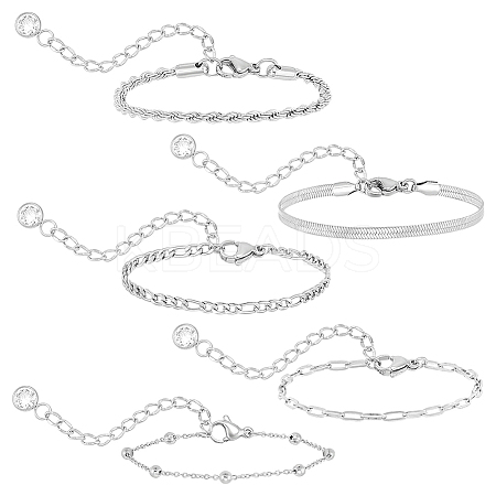 5Pcs 5 Styles Stainless Steel Chain Bracelets BJEW-UN0001-79-1