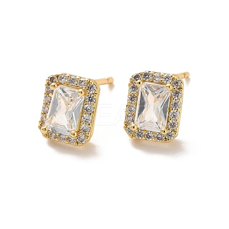 Clear Cubic Zirconia Rectangle Stud Earrings LS-EJEW-K093-20G-1