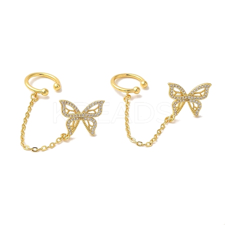 Rack Plating Brass Micro Pave Clear Cubic Zirconia Cuff Earrings for Women EJEW-G403-01G-1