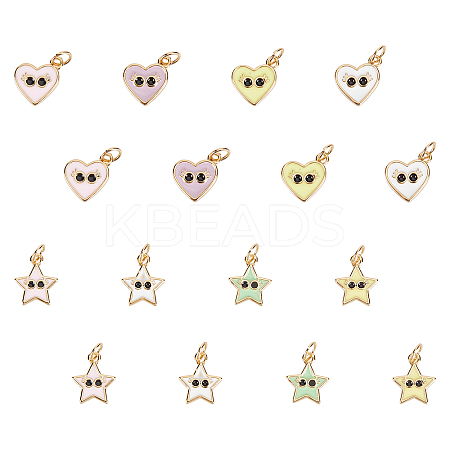 16Pcs 2 Style Real 18K Gold Plated Brass Enamel Charms KK-FH0002-11-1
