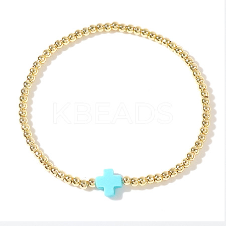 Brass Round Beads Stretch Bracelets VH4184-18-1