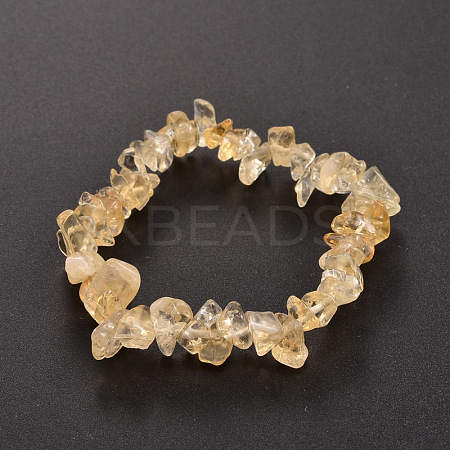 Chips Natural Citrine Beaded Stretch Bracelets X-BJEW-JB01826-08-1