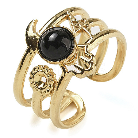 Natural Black Onyx Finger Rings RJEW-U027-07G-08-1