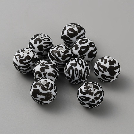 Round with Leopard Print Pattern Food Grade Silicone Focal Beads LS-SIL-WH0009-08A-1