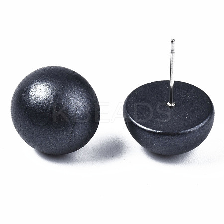 Painted Half Round Schima Wood Earrings for Girl Women EJEW-T017-02A-1