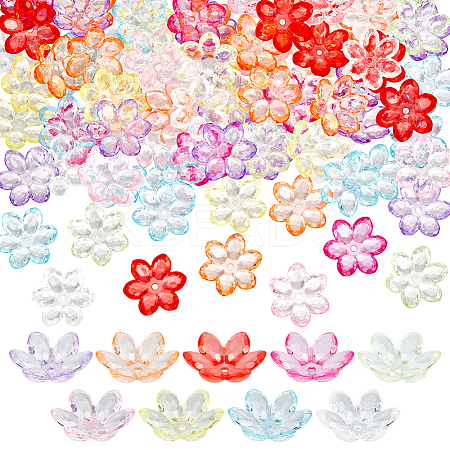 135Pcs 9 Colors Transparent Acrylic Bead Caps OACR-ME0001-28-1