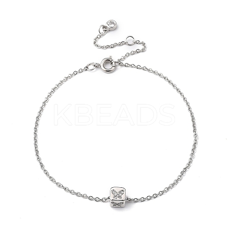 Brass Micro Pave Clear Cubic Zirconia Charms Bracelets BJEW-JB05400-02-1